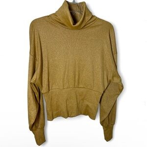 We The Free Gold Glitter Turtleneck Cropped Knit Pullover Sweater Size XS